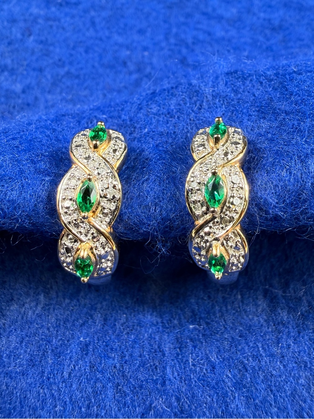 Ross Simons Gold tone with Emerald stone Huggie earrings